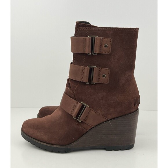 Sorel After Hours Brown Suede Wedge Booties Women’s Ankle Heel Boots Size 8.5 - Picture 1 of 11
